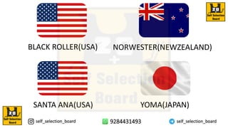 BLACK ROLLER(USA) NORWESTER(NEWZEALAND)
SANTA ANA(USA) YOMA(JAPAN)
 