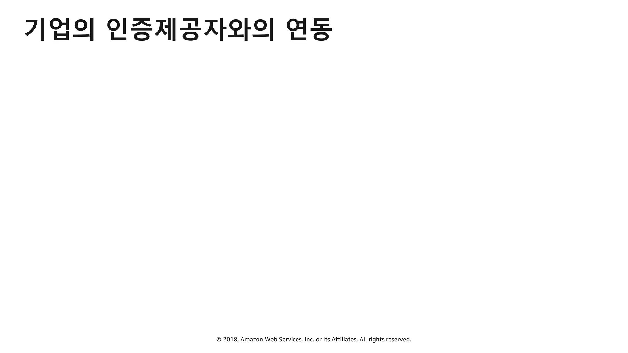 © 2018, Amazon Web Services, Inc. or Its Affiliates. All rights reserved.
기업의 인증제공자와의 연동
 