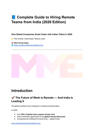 Complete Guide to Hiring Remote Teams from India (2026 Edition) | PDF
