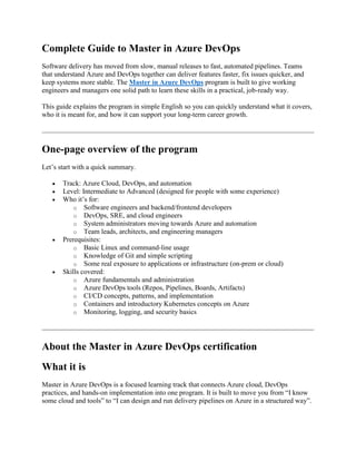 Complete Guide to Mastering Azure DevOps for Career Growth | PDF