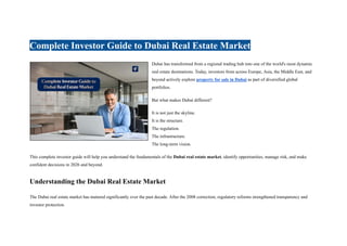Complete Investor Guide to Dubai Real Estate Market in 2026 and Beyond ...