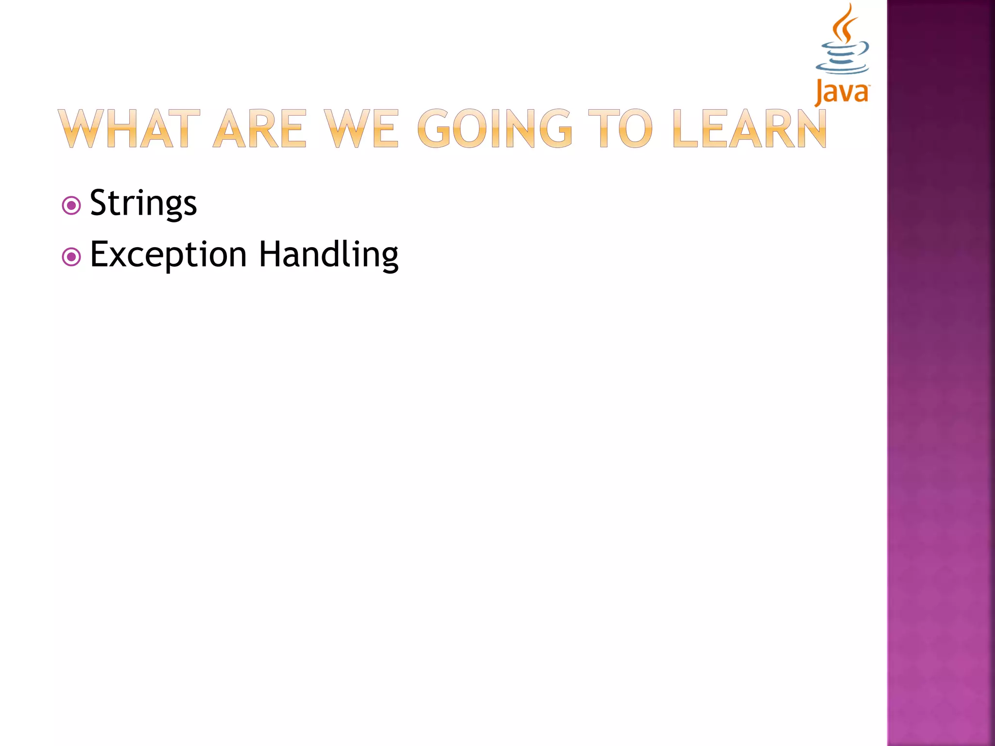  Strings  Exception Handling 