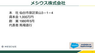 46
本 社 仙台市泉区紫山3－1－4
資本金 1,000万円
創 業 1980年5月
代表者 馬場直行
メシウス株式会社
 