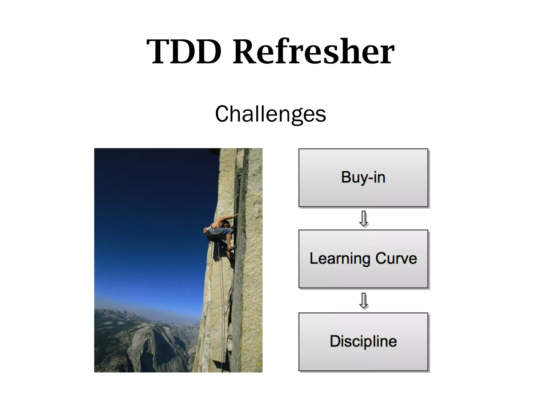 TDD Refresher
   Challenges
 