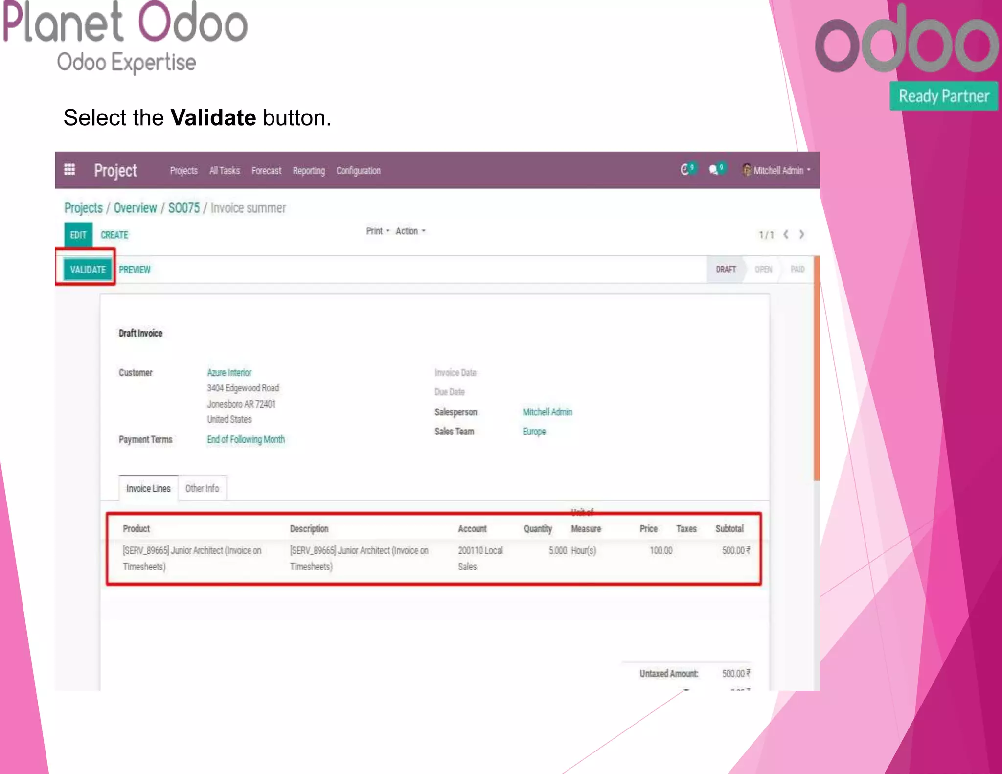 Select the Validate button.
 