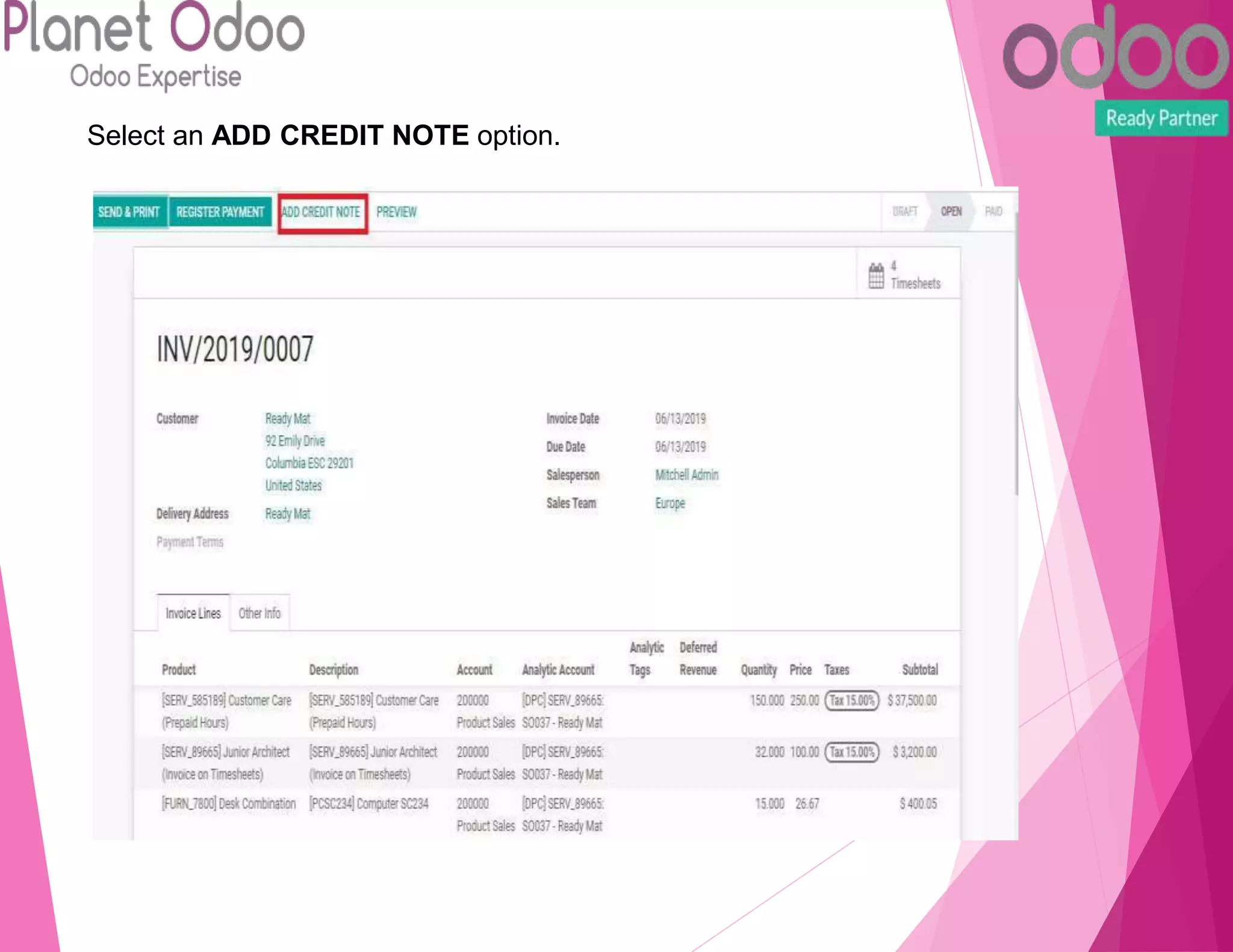 Select an ADD CREDIT NOTE option.
 