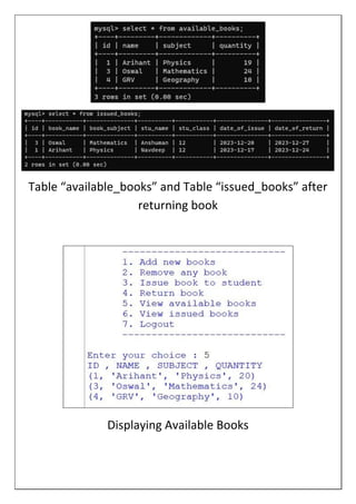 Python and MySQL Linking Class 12th Project File 23-24 | PDF