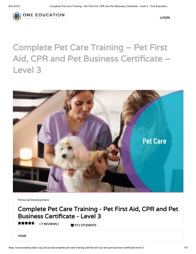 Complete Pet Care Training Pet First Aid, CPR and Pet Business Cert…