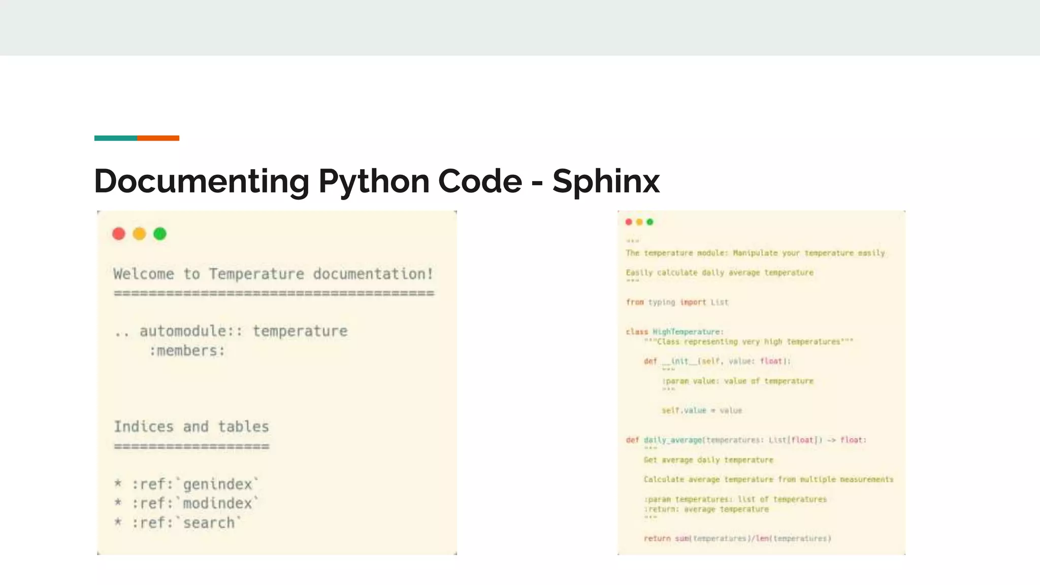 Documenting Python Code - Sphinx
 