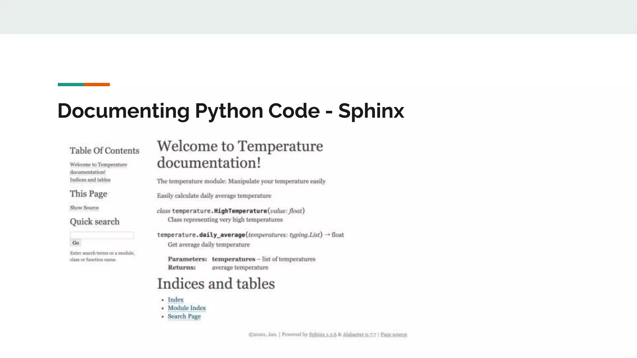 Documenting Python Code - Sphinx
 