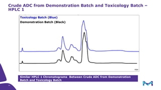 Similar HPLC 1 Chromatograms Between Crude ADC from Demonstration
Batch and Toxicology Batch
Crude ADC from Demonstration Batch and Toxicology Batch –
HPLC 1
24
 