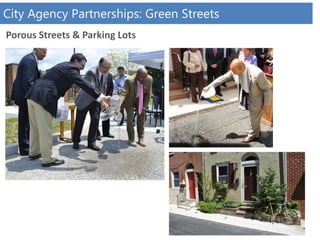 City Agency Partnerships: Green Streets
Porous Streets & Parking Lots
 