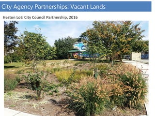 Heston Lot: City Council Partnership, 2016
City Agency Partnerships: Vacant Lands
 