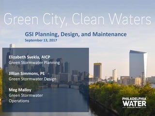 Elizabeth Svekla, AICP
Green Stormwater Planning
Jillian Simmons, PE
Green Stormwater Design
Meg Malloy
Green Stormwater
Operations
GSI Planning, Design, and Maintenance
September 13, 2017
 