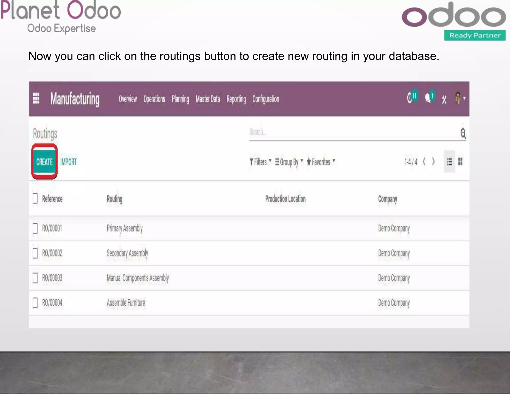 Now you can click on the routings button to create new routing in your database.
 