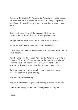 Complete the Traitify Personality - Complete The Traitify Personality Assessment In The Career Netwdocx 1 320 