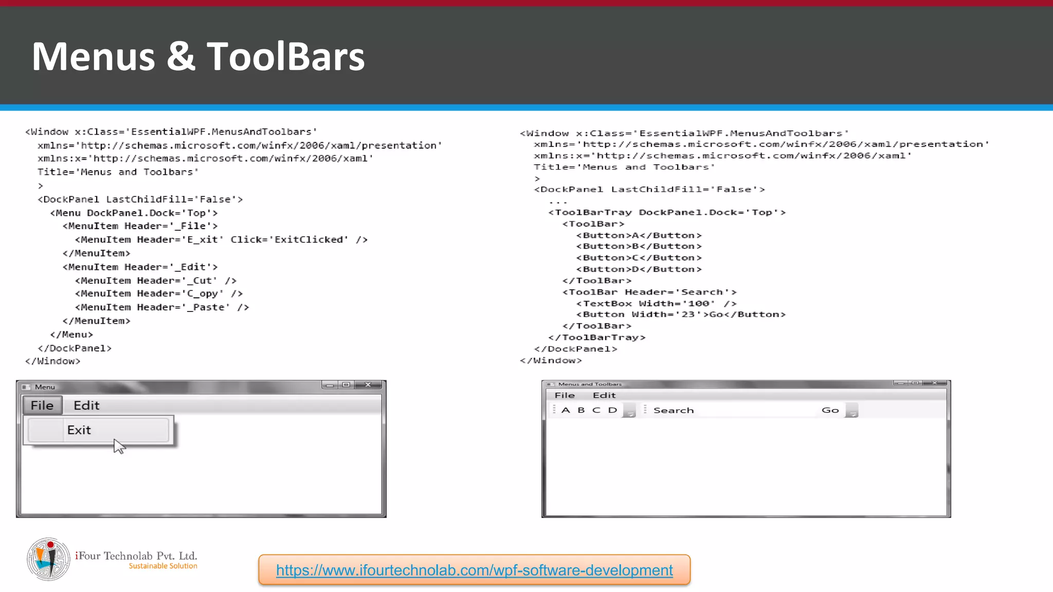 Menus & ToolBars https://www.ifourtechnolab.com/wpf-software-development 