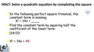 Completing the square-Introduction using quadratic equations | PPTX