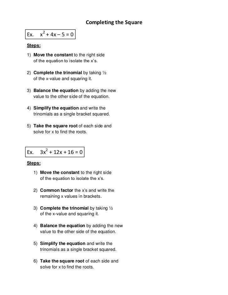 Printables Completing The Square Worksheet completing the square worksheet squareex x2 4x 5 0steps1 move the