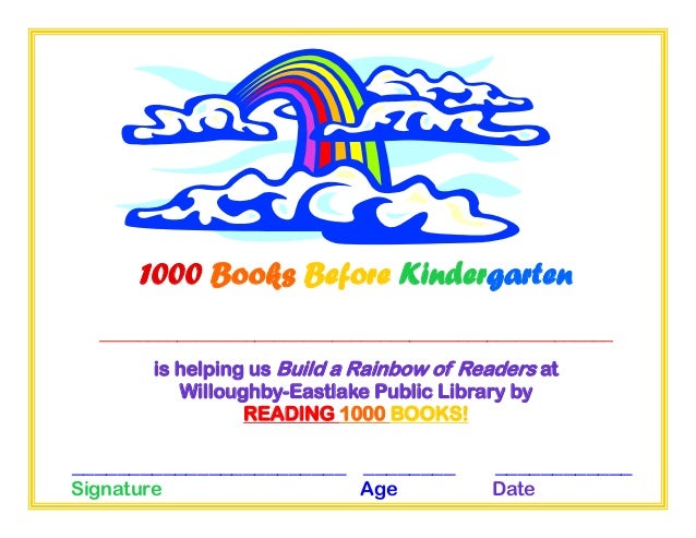 completion certificate 1000 books kindergarten certificate of completion