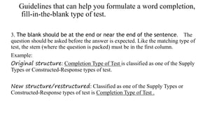 Completion type of test | PPTX | Educational Assessment | Education