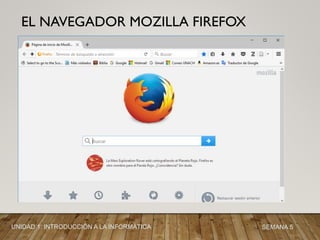 EL NAVEGADOR MOZILLA FIREFOX
UNIDAD 1: INTRODUCCIÓN A LA INFORMÁTICA SEMANA 5
 