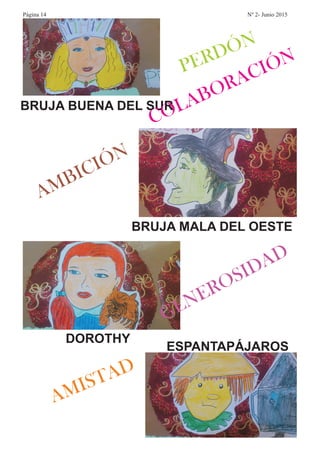 BRUJA BUENA DEL SUR
BRUJA MALA DEL OESTE
DOROTHY
ESPANTAPÁJAROS
AMISTAD
GENEROSIDAD
AMBICIÓN
PERDÓN
COLABORACIÓN
Página 14 Nº 2- Junio 2015
 