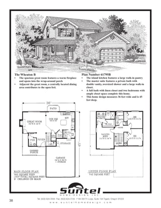 The Wheaton B
• The spacious great room features a warm fireplace
and opens into the wrap-around porch
• Adjacent the great room, a centrally located dining
area contributes to the open feel.
Plan Number 61795B
• The island kitchen features a large walk-in pantry
• The master suite features a private bath with
double vanity, oversized shower and a large walk-in
closet.
• A full bath with linen closet and two bedrooms with
ample closet space complete this home.
• This home design measures 36 feet wide and is 45
feet deep.
Call or Text 503-707-9195
www.CustomHomesOnYourLand.com
Ask About $0 Down Financing
Columbia Construction, Inc CCB# 199903
Page 8
 