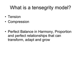 What is a tensegrity model? ,[object Object],[object Object],[object Object]