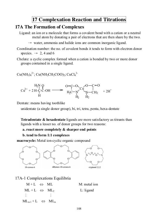 Complexation reaction and titrations