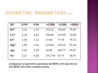 Comparison of geometric paramatersof BBTB with lead (II) ion
and BBTB with other studied cations.
 