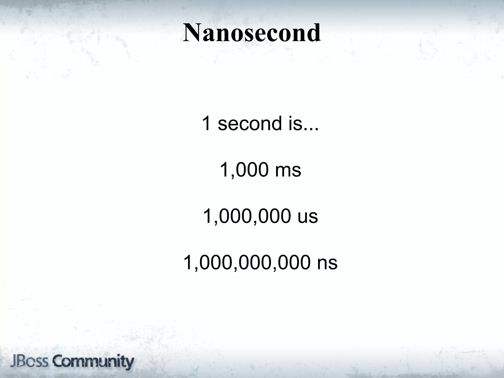 Nanosecond


 1 second is...

   1,000 ms

  1,000,000 us

1,000,000,000 ns
 