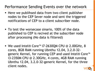 HA/ Persistence 
! Ability to recover 
runtime state in the 
case of a failure. 
! Enables queries to span 
lifetimes much greater 
than server uptime. 
! Takes periodic 
snapshots and stores 
all state information to 
a scalable persistence 
store (Apache 
Cassandra). 
! Supports pluggable 
persistent stores. 
 