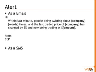 Useful links 
! WSO2 CEP 3.0.0 
http://ec2-54-224-94-128.compute-1.amazonaws.com/chunk-02/ 
N-25_09_2013/wso2cep-3.0.0.zip 
! WSO2 CEP http://wso2.com/products/complex-event-processor/ 
! CEP Performance Info 
http://srinathsview.blogspot.com/2013/08/cep-performance-processing-100k-to. 
html 
! Distributed Processing Sample With Siddhi CEP 
and ActiveMQ JMS Broker. 
http://suhothayan.blogspot.com/2012/08/distributed-processing-sample-for-wso2. 
html 
! Creating Custom Data Publishers to BAM/CEP 
http://wso2.org/library/articles/2012/07/creating-custom-agents-publish-events- 
bamcep 
! WSO2 BAM 2.3.0 
http://wso2.com/products/business-activity-monitor/ 
 