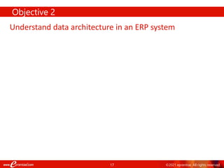 17 ©2021 eprentise. All rights reserved.
Objective 2
Understand data architecture in an ERP system
 