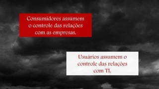 Consumidores assumem
o controle das relações
com as empresas.
Usuários assumem o
controle das relações
com TI.
 