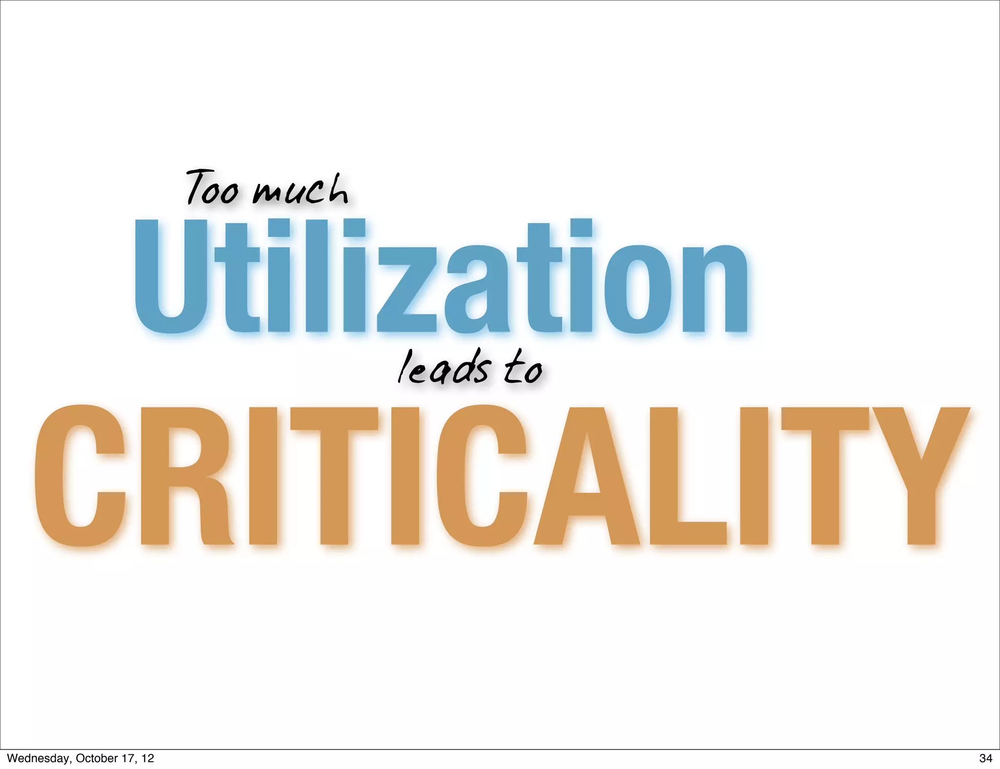 Too much


                    Utilization        leads to


   CRITICALITY
Wednesday, October 17, 12                         34
 