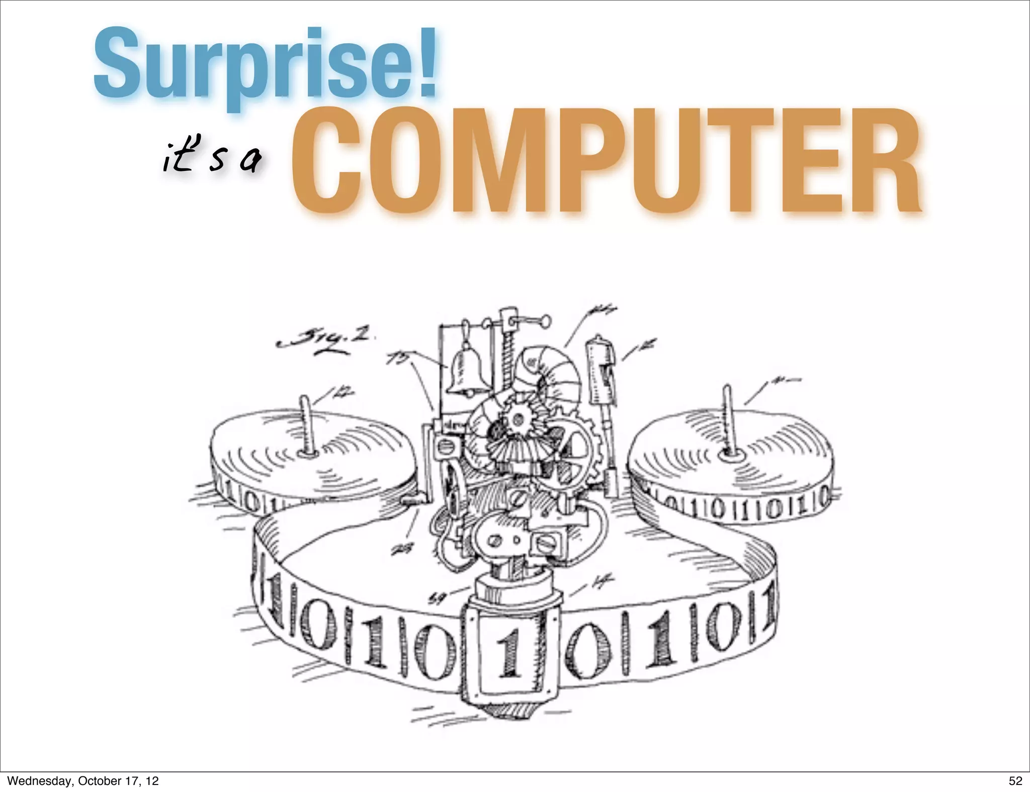 Surprise!
                            it’s a
                                     COMPUTER


Wednesday, October 17, 12                       52
 