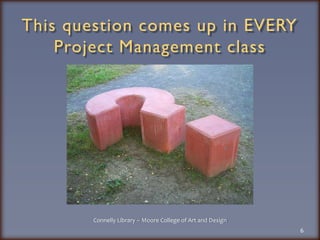 This question comes up in EVERY Project Management classConnelly Library – Moore College of Art and Design6