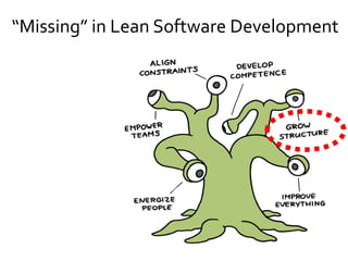 No guidance on structuring organizations
No explicit choice for value networks over hierarchies
That’s why Lean is abused in top-down “lean & mean”
“Missing” in Lean Software Development
 