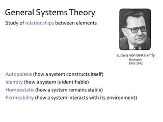 Cybernetics
Goals (the intention of achieving a desired state)
Acting (having an effect on the environment)
Sensing (checking the response of the environment)
Evaluating (comparing current state with system’s goal)
Norbert Wiener
(mathematician)
1894-1964
Study of regulatory systems
 