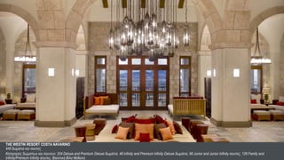 THE WESTIN RESORT COSTA NAVARINO
445 δωμάτια και σουίτες                                                                                                                                                          7
Κατηγορίες δωματίων και σουιτών: 204 Deluxe and Premium Deluxe δωμάτια, 48 Infinity and Premium Infinity Deluxe δωμάτια, 66 Junior and Junior Infinity σουίτες, 126 Family and       7
Infinity/Premium Infinity σουίτες, Βασιλική Βίλα Μεθώνη
 