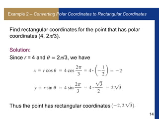 14
Example 2 – Converting Polar Coordinates to Rectangular Coordinates
 