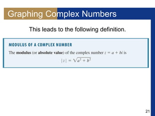 21
Graphing Complex Numbers
This leads to the following definition.
 