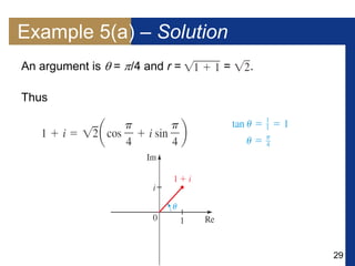 29
Example 5(a) – Solution
An argument is  = /4 and r = = .
Thus
 