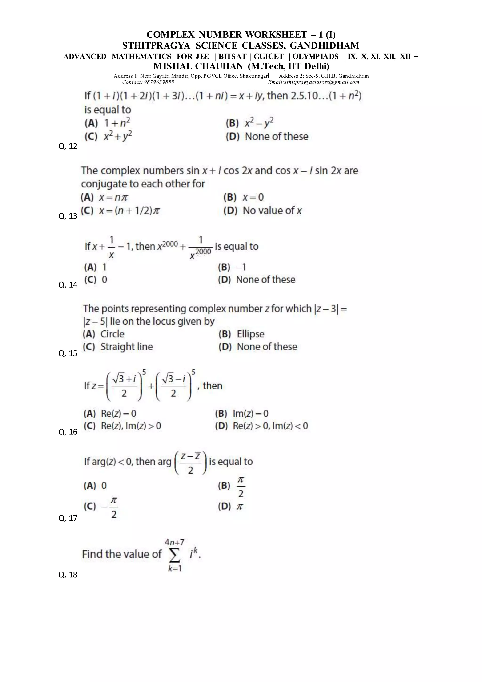 Complex number worksheet 1 (i) | PDF