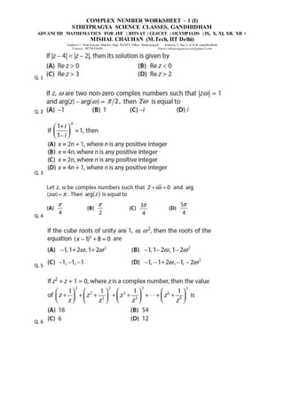 Complex Numbers Worksheet Answers Complex Numbers Worksheets
