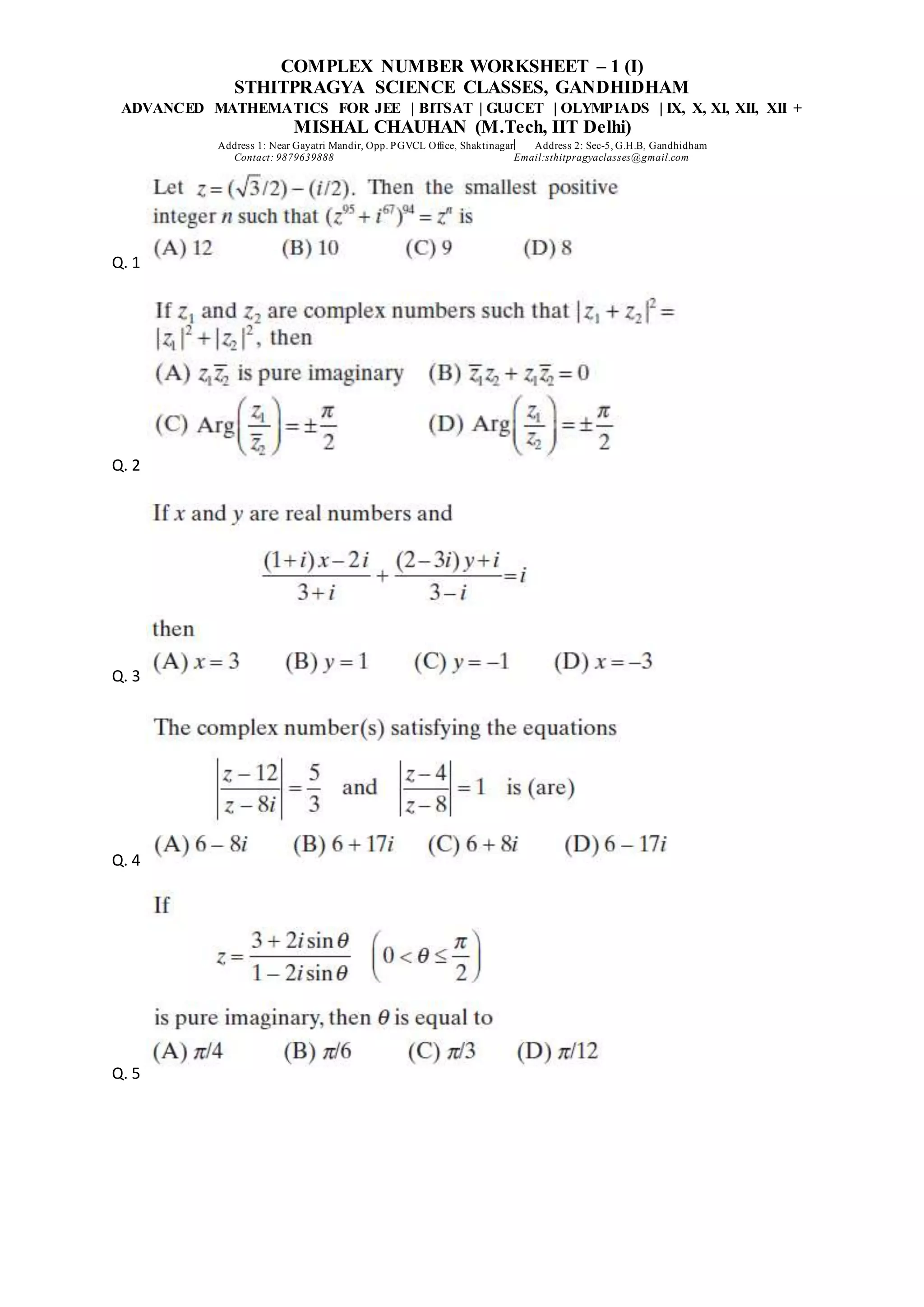 Complex number worksheet 2 (i) | PDF