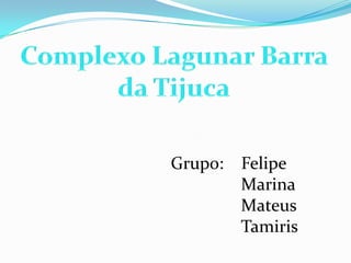 Complexo Lagunar Barra da Tijuca Grupo:    Felipe 		Marina 		Mateus	 		Tamiris 