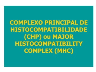 COMPLEXO PRINCIPAL DE HISTOCOMPATIBILIDADE (CHP)  ou MAJOR HISTOCOMPATIBILITY COMPLEX (MHC) 